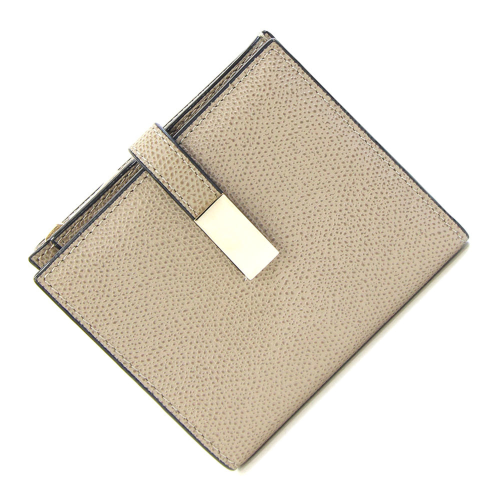 Valextra Bi-fold Wallet V9E39 Oyster Grey Leather Compact Mini for Women